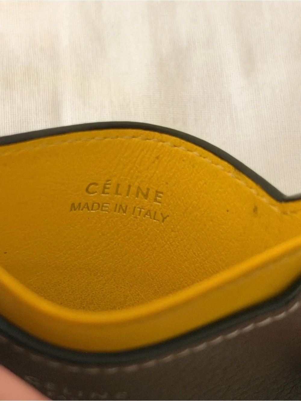 Celine Brown Card Holder with Yellow Interior